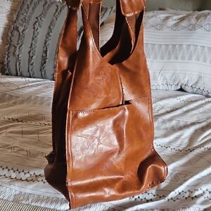 Large Brown Vegan Leather Tote Bag